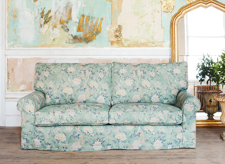 1 Upperton 3 Seater Sofa Bed in Floral Linen Even So Verde